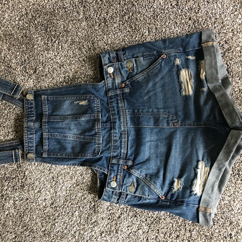 Dark denim overall shorts